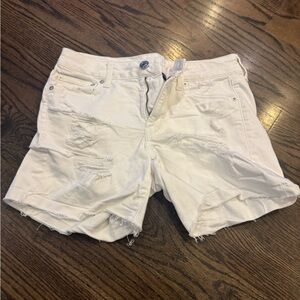 American Eagle Outfitters White Distressed tomgirl midi Jean Shorts